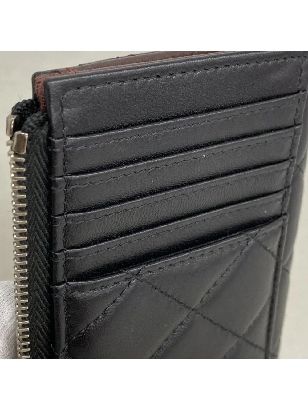 Chanel Coin Purse Quilted Lambskin Black Silver